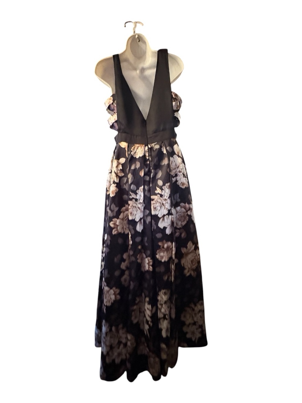 Black Floral Deep V Maxi Dress 60”from shoulder to bottom hem